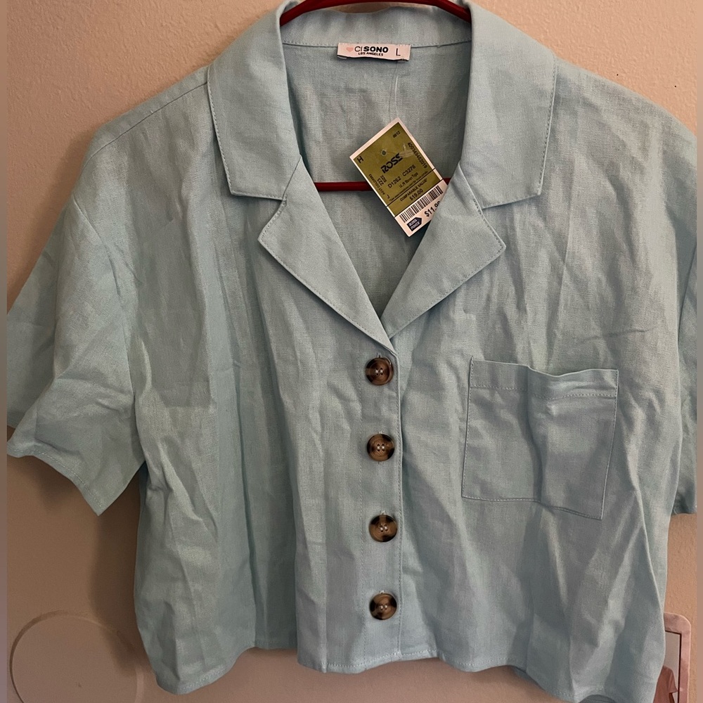 Sky Blue button down cropped top